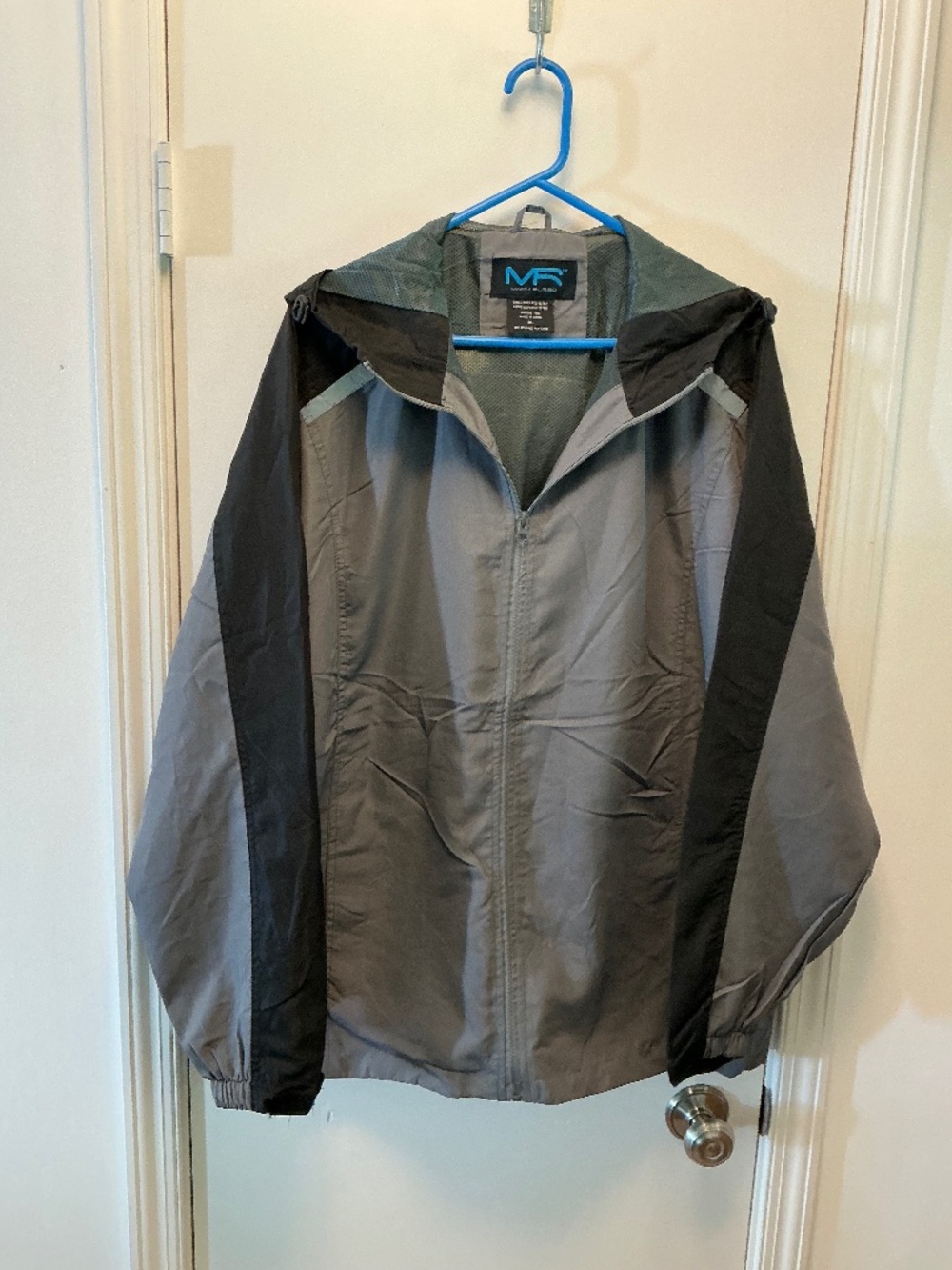 Mack Russo Gray Black Full Zip Hooded Windbreaker Jacket Mesh Lined Sz XL NWT